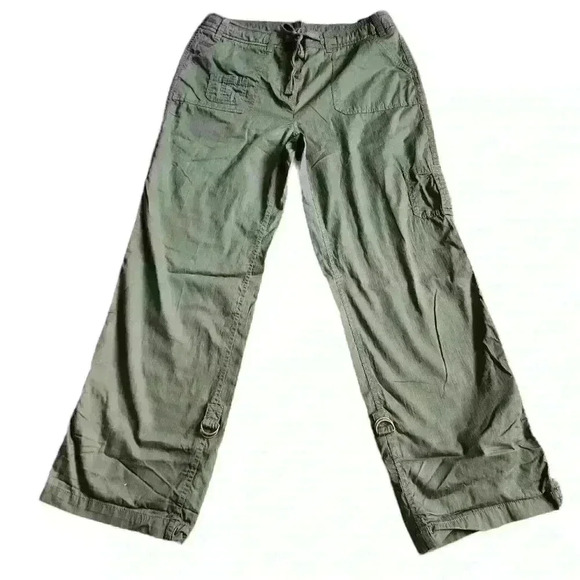 Women's Jones New York Sport 100% Cotton Green Canvas Cargo Pants sz 14 - Picture 1 of 3